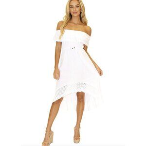 Seaspice | "Olivia' White Peruvian Cotton High Low Midi Dress, Size S